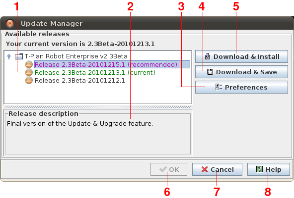 Update Managerウィンドウ